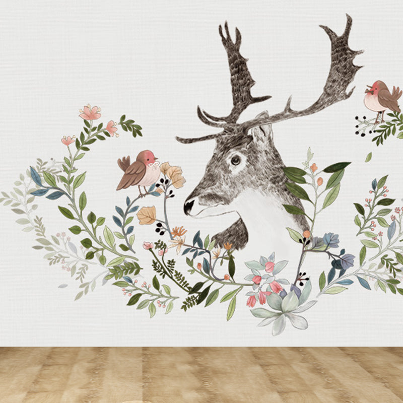 Illustration Tame Moose Mural Decal for Living Room, Soft Color, Custom Size Available Clearhalo 'Wall Decor' 'Wall Mural' 1698929