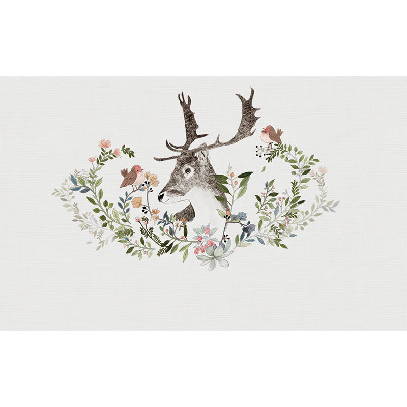 Illustration Tame Moose Mural Decal for Living Room, Soft Color, Custom Size Available Clearhalo 'Wall Decor' 'Wall Mural' 1698930