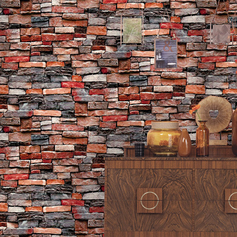 Removable Faux Rock Brick Wallpaper Industrial PVC Wall Covering, 19.5' L x 17.5" W Brick Red Clearhalo 'Industrial wall decor' 'Industrial' 'Wallpaper' Wall Decor' 1698988