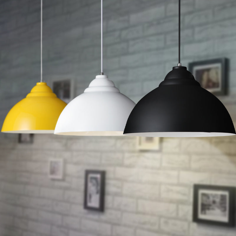 1 Bulb Ceiling Fixture with Domed Shade Metal Industrial Stylish Kitchen Pendant Lamp in Yellow/White Clearhalo 'Ceiling Lights' 'Modern Pendants' 'Modern' 'Pendant Lights' 'Pendants' Lighting' 16990