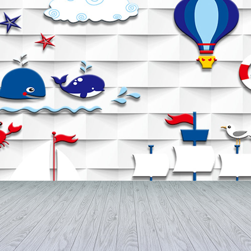 Nautical Lighthouse Mural Wallpaper Cartoon Non-Woven Cloth Wall Decor for Living Room Clearhalo 'Wall Decor' 'Wall Mural' 1699016