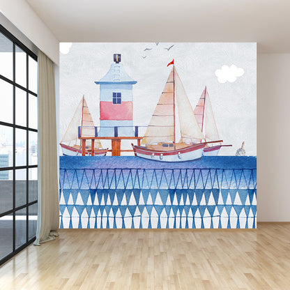 Cartoon Scenery Drawing Mural Decal Soft Color Childrens Art Wall Covering for Nursery Blue Clearhalo 'Wall Decor' 'Wall Mural' 1699024