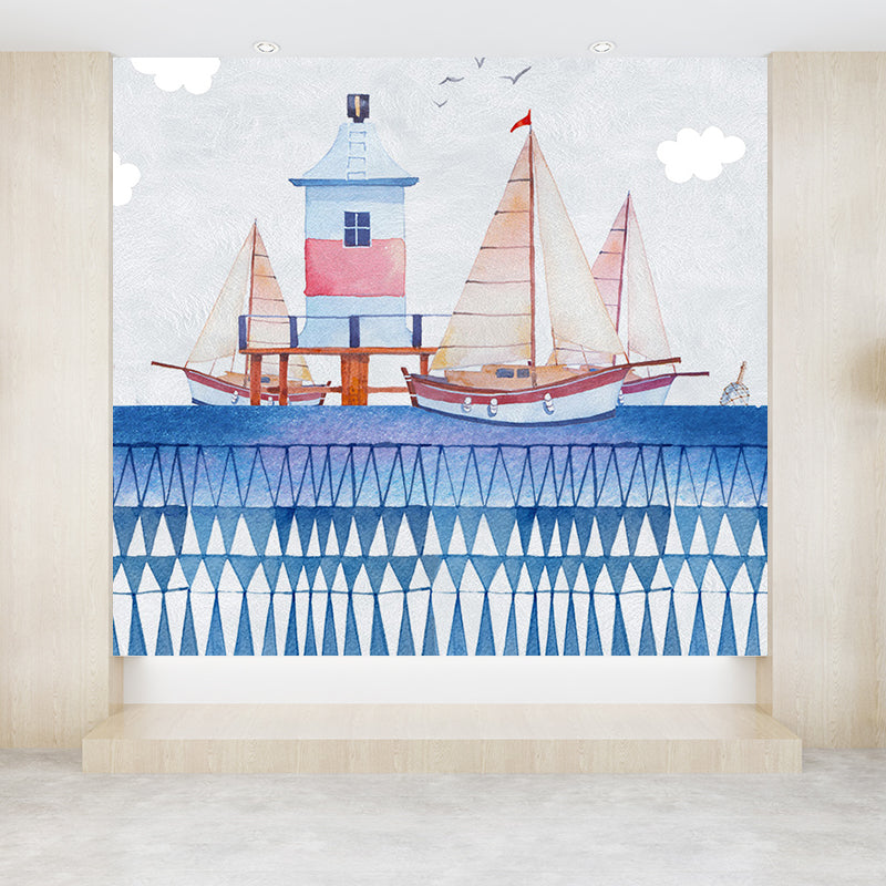 Cartoon Scenery Drawing Mural Decal Soft Color Childrens Art Wall Covering for Nursery Clearhalo 'Wall Decor' 'Wall Mural' 1699025