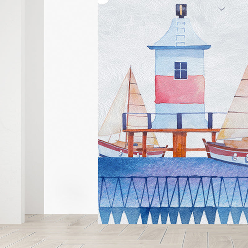 Cartoon Scenery Drawing Mural Decal Soft Color Childrens Art Wall Covering for Nursery Clearhalo 'Wall Decor' 'Wall Mural' 1699026