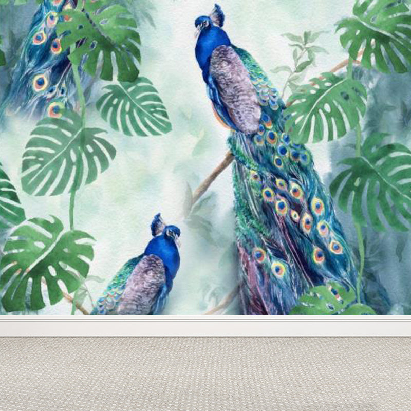 Large Peacock Wall Paper Mural Stain Resistant Modern Bedroom Wall Decor in Green Clearhalo 'Wall Decor' 'Wall Mural' 1699094