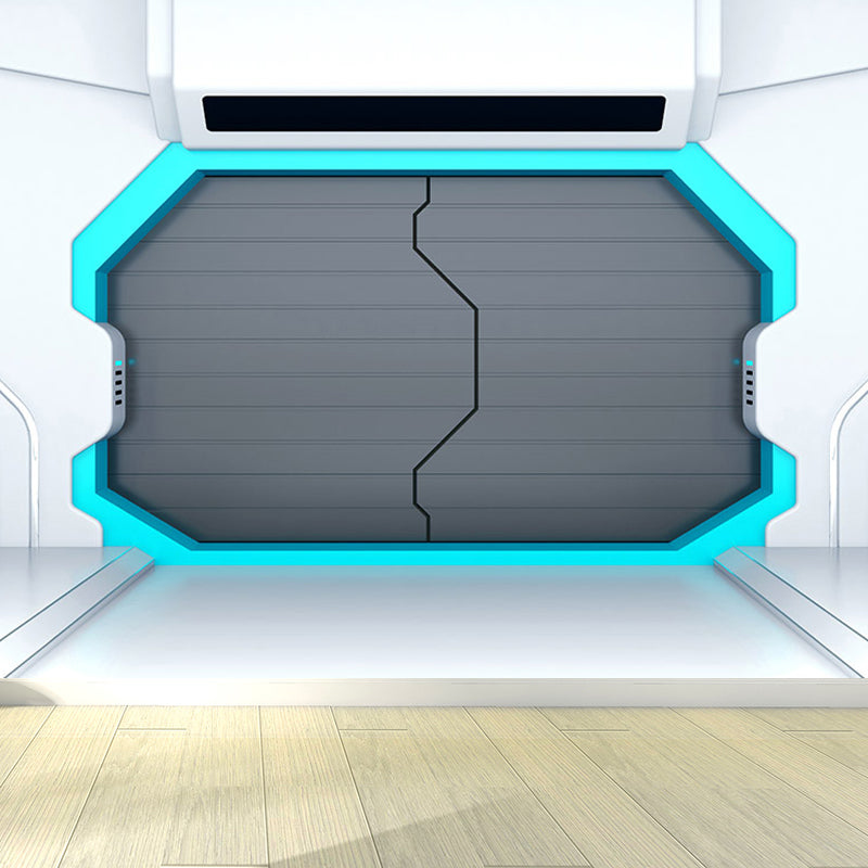 Door of Spaceship Mural Decal Science Fiction Stain Resistant Bedroom Wall Covering, Customized Blue Clearhalo 'Wall Decor' 'Wall Mural' 1699139