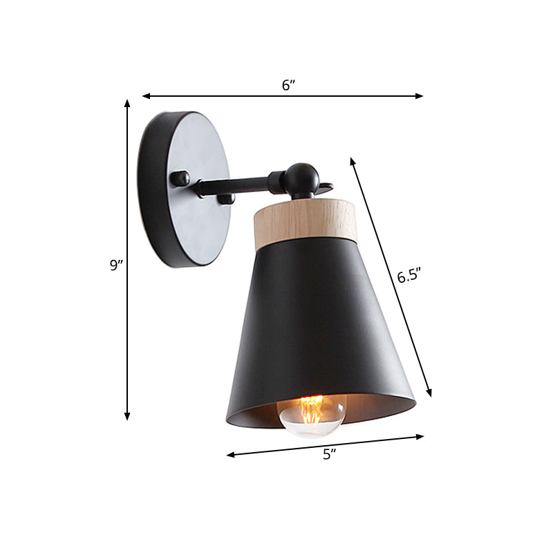 1 Head Bedside Sconce Lighting with Conic Metallic Shade Modernism Black/White Finish Adjustable Wall Lamp Clearhalo 'Cast Iron' 'Glass' 'Industrial' 'Modern wall lights' 'Modern' 'Tiffany' 'Traditional wall lights' 'Wall Lamps & Sconces' 'Wall Lights' Lighting' 169914
