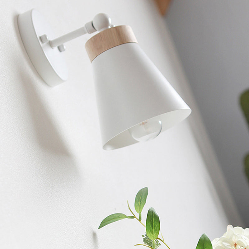 1 Head Bedside Sconce Lighting with Conic Metallic Shade Modernism Black/White Finish Adjustable Wall Lamp Clearhalo 'Cast Iron' 'Glass' 'Industrial' 'Modern wall lights' 'Modern' 'Tiffany' 'Traditional wall lights' 'Wall Lamps & Sconces' 'Wall Lights' Lighting' 169916