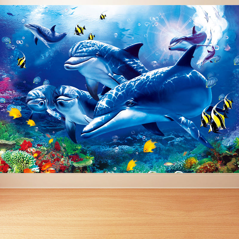 Tropical Ocean Animals Wall Mural Blue Water-Proof Wall Decor for House Interior Clearhalo 'Wall Decor' 'Wall Mural' 1699166