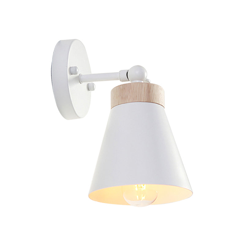 1 Head Bedside Sconce Lighting with Conic Metallic Shade Modernism Black/White Finish Adjustable Wall Lamp Clearhalo 'Cast Iron' 'Glass' 'Industrial' 'Modern wall lights' 'Modern' 'Tiffany' 'Traditional wall lights' 'Wall Lamps & Sconces' 'Wall Lights' Lighting' 169917