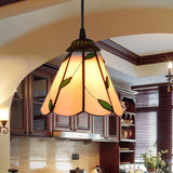 6.5"/12"/16" W Tiffany-Style Cone Pendulum Light 1 Head Handcrafted Art Glass Suspension Lamp in Beige Beige 6.5" Clearhalo 'Ceiling Lights' 'Industrial' 'Middle Century Pendants' 'Pendant Lights' 'Pendants' 'Tiffany close to ceiling' 'Tiffany Pendants' 'Tiffany' Lighting' 169918