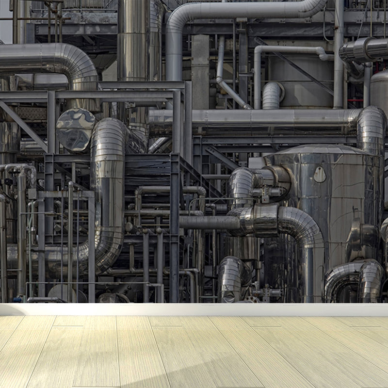 Dark Color Machinery Mural Wallpaper Metal Industrial Washable Wall Covering for Kitchen Grey Clearhalo 'Wall Decor' 'Wall Mural' 1699252