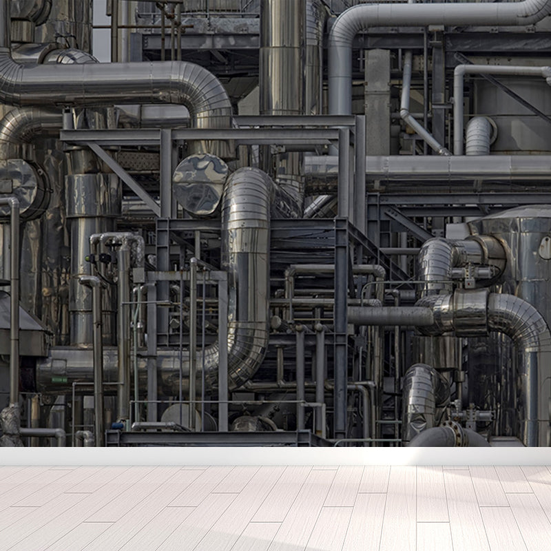 Dark Color Machinery Mural Wallpaper Metal Industrial Washable Wall Covering for Kitchen Clearhalo 'Wall Decor' 'Wall Mural' 1699253