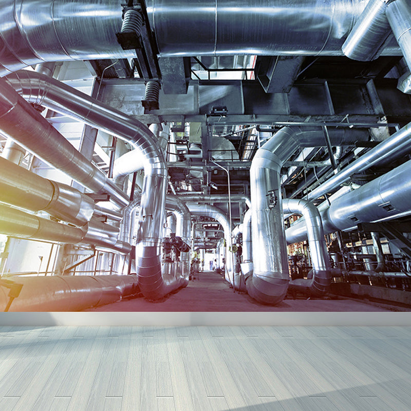 Gray Industrial Mural Decal Huge Machinery Scenery Wall Covering for Living Room Grey Design 1 Clearhalo 'Wall Decor' 'Wall Mural' 1699262