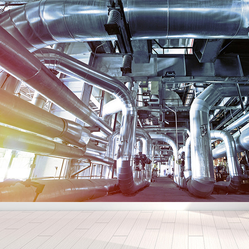 Gray Industrial Mural Decal Huge Machinery Scenery Wall Covering for Living Room Clearhalo 'Wall Decor' 'Wall Mural' 1699263