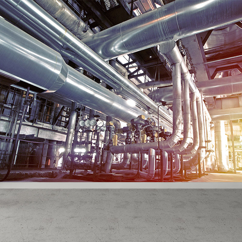 Gray Industrial Mural Decal Huge Machinery Scenery Wall Covering for Living Room Grey Design 2 Clearhalo 'Wall Decor' 'Wall Mural' 1699267