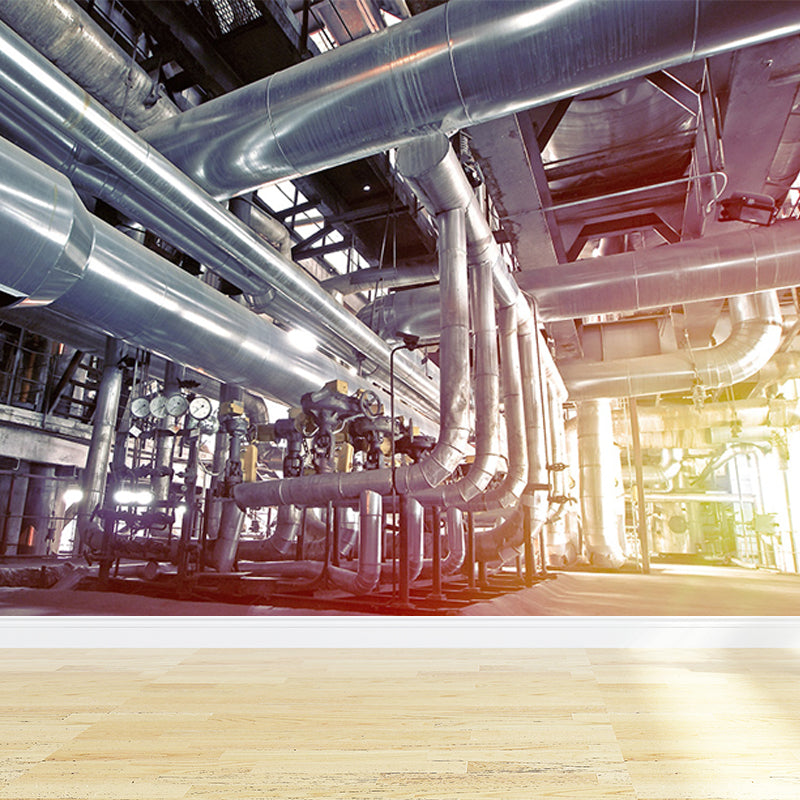 Gray Industrial Mural Decal Huge Machinery Scenery Wall Covering for Living Room Clearhalo 'Wall Decor' 'Wall Mural' 1699269