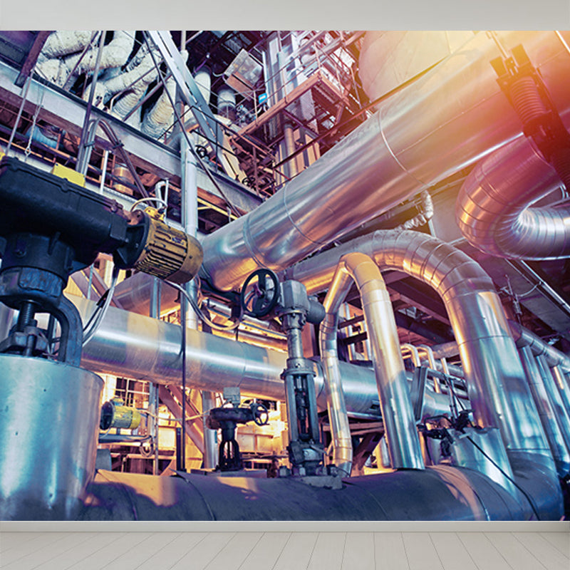 Gray Industrial Mural Decal Huge Machinery Scenery Wall Covering for Living Room Clearhalo 'Wall Decor' 'Wall Mural' 1699273