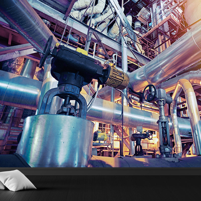 Gray Industrial Mural Decal Huge Machinery Scenery Wall Covering for Living Room Clearhalo 'Wall Decor' 'Wall Mural' 1699274