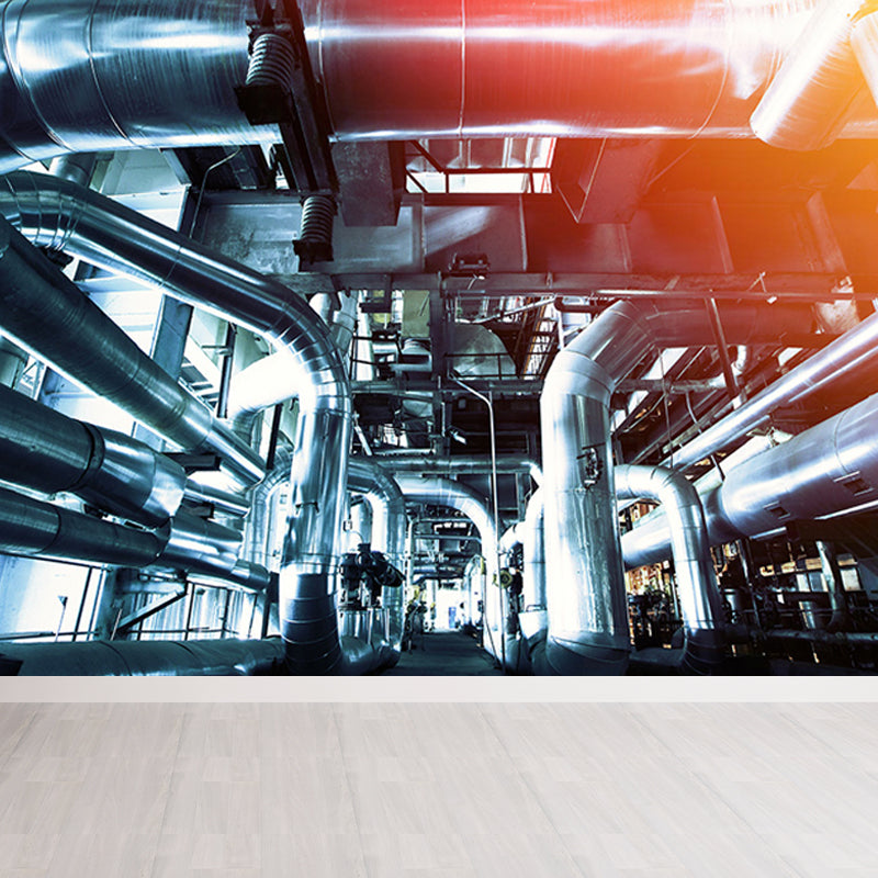 Gray Industrial Mural Decal Huge Machinery Scenery Wall Covering for Living Room Grey Design 4 Clearhalo 'Wall Decor' 'Wall Mural' 1699277