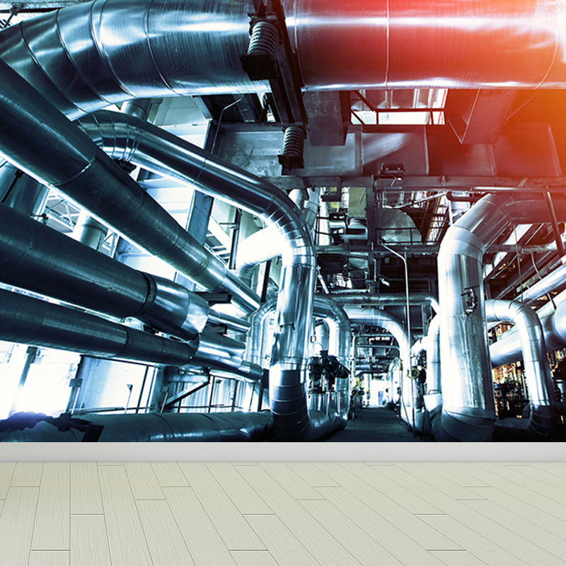 Gray Industrial Mural Decal Huge Machinery Scenery Wall Covering for Living Room Clearhalo 'Wall Decor' 'Wall Mural' 1699278