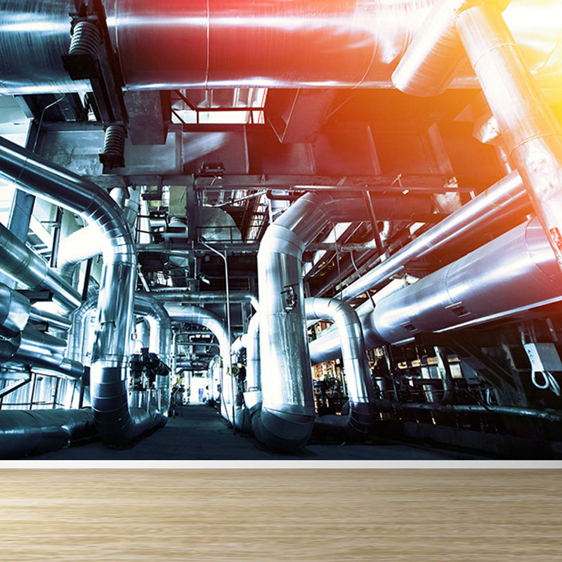 Gray Industrial Mural Decal Huge Machinery Scenery Wall Covering for Living Room Clearhalo 'Wall Decor' 'Wall Mural' 1699279