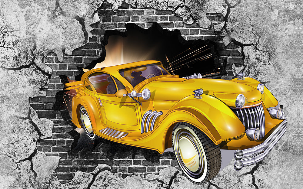 Light Color Car Mural Wallpaper for Decoration Industrial Living Room Wall Covering Yellow Clearhalo 'Wall Decor' 'Wall Mural' 1699284