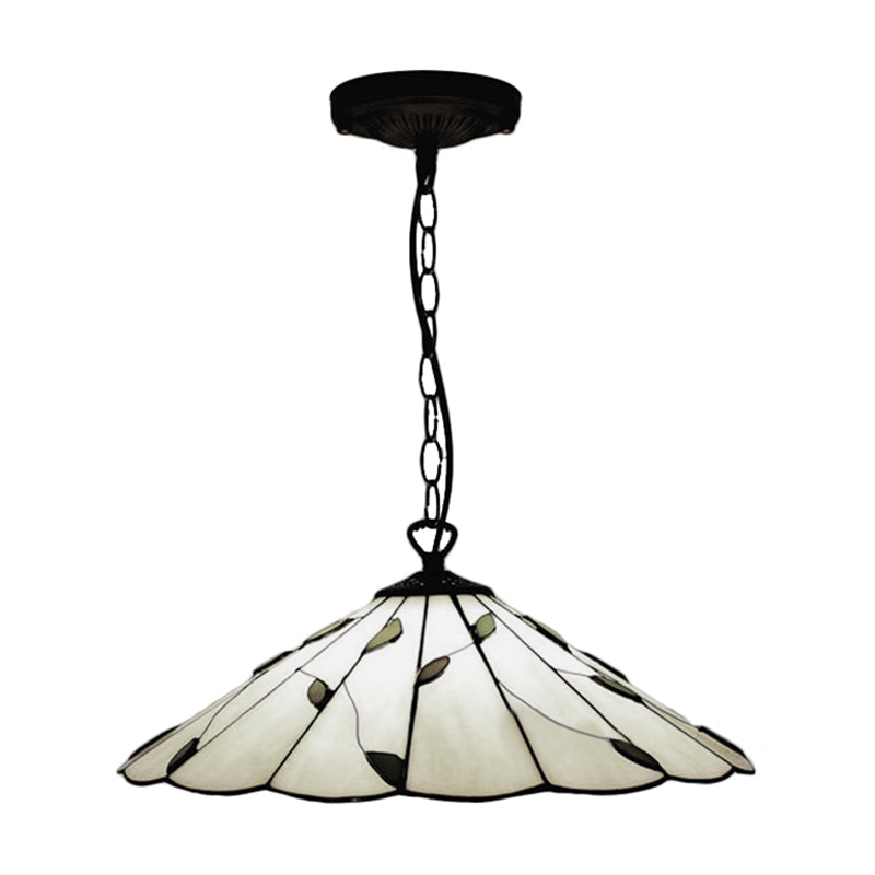 6.5"/12"/16" W Tiffany-Style Cone Pendulum Light 1 Head Handcrafted Art Glass Suspension Lamp in Beige Clearhalo 'Ceiling Lights' 'Industrial' 'Middle Century Pendants' 'Pendant Lights' 'Pendants' 'Tiffany close to ceiling' 'Tiffany Pendants' 'Tiffany' Lighting' 169929