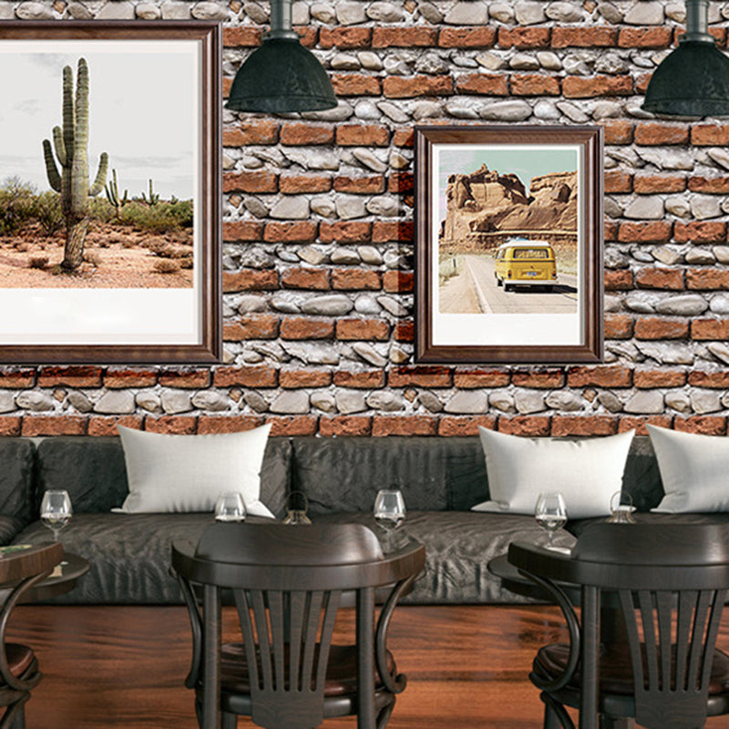 Brick and Mortar Wallpaper Roll Industrial Stain-Resistant Wall Art in Dark Color Brick Red Clearhalo 'Industrial wall decor' 'Industrial' 'Wallpaper' Wall Decor' 1699321