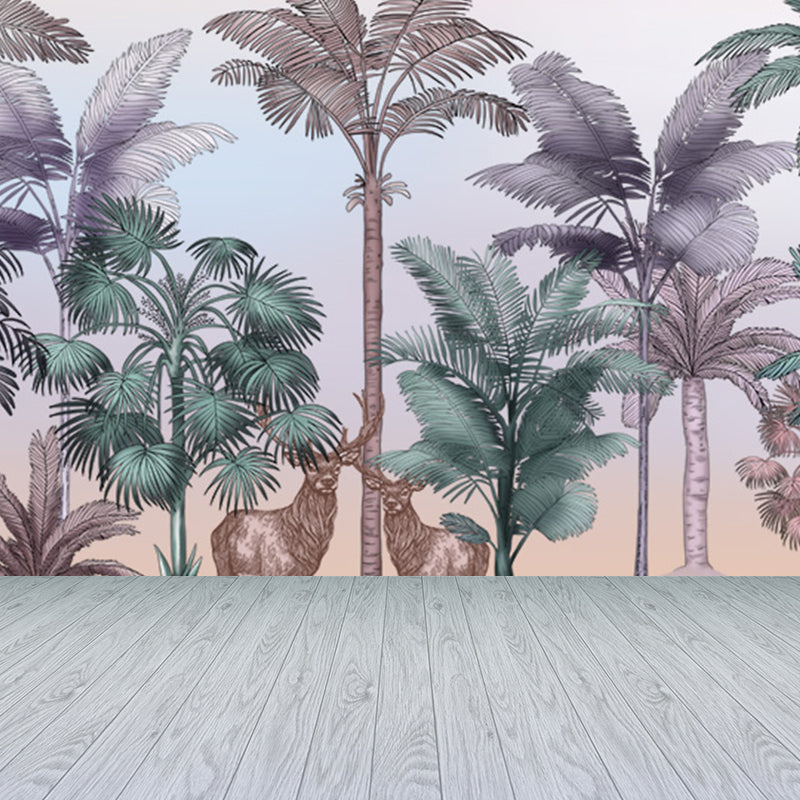 Tropical Wild Botanical Wall Mural for Boys Bedroom Customised Wall Art in Soft Color Clearhalo 'Wall Decor' 'Wall Mural' 1699367