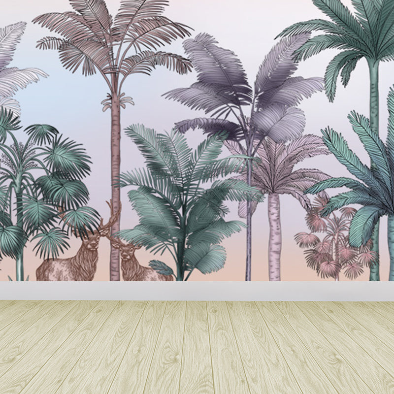 Tropical Wild Botanical Wall Mural for Boys Bedroom Customised Wall Art in Soft Color Clearhalo 'Wall Decor' 'Wall Mural' 1699368