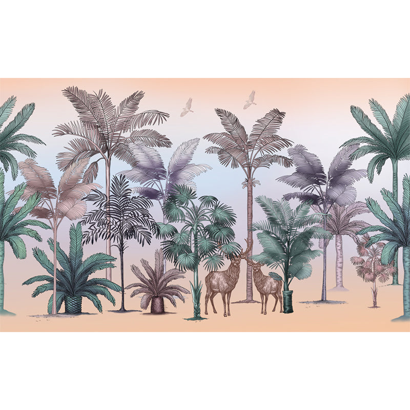 Tropical Wild Botanical Wall Mural for Boys Bedroom Customised Wall Art in Soft Color Clearhalo 'Wall Decor' 'Wall Mural' 1699369