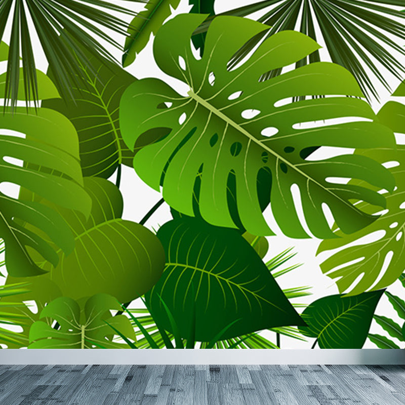 Tropical Wild Botanical Wall Mural for Boys Bedroom Customised Wall Art in Soft Color Green Clearhalo 'Wall Decor' 'Wall Mural' 1699371