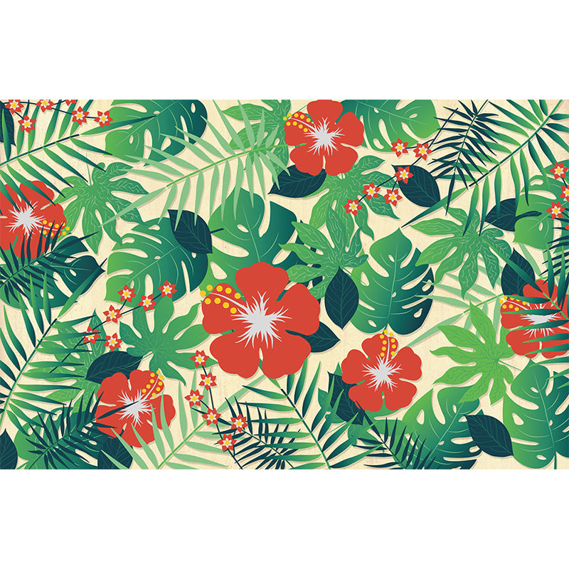 Tropical Wild Botanical Wall Mural for Boys Bedroom Customised Wall Art in Soft Color Clearhalo 'Wall Decor' 'Wall Mural' 1699379