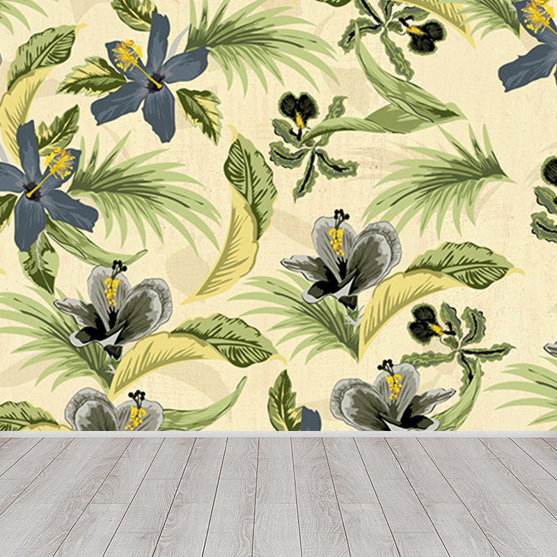 Tropical Wild Botanical Wall Mural for Boys Bedroom Customised Wall Art in Soft Color Clearhalo 'Wall Decor' 'Wall Mural' 1699382