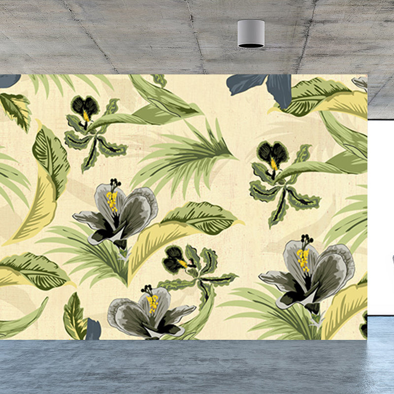 Tropical Wild Botanical Wall Mural for Boys Bedroom Customised Wall Art in Soft Color Clearhalo 'Wall Decor' 'Wall Mural' 1699383