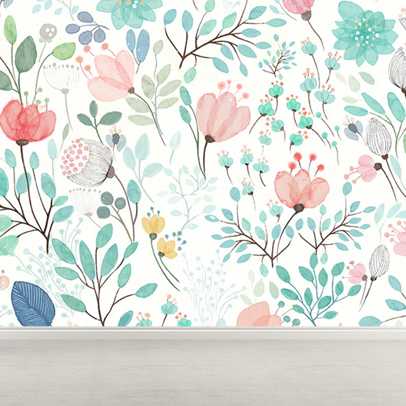 Modern Flower Print Wall Mural Non-Woven Stain Resistant Light Color Wall Art for Kitchen Yellow Clearhalo 'Wall Decor' 'Wall Mural' 1699406