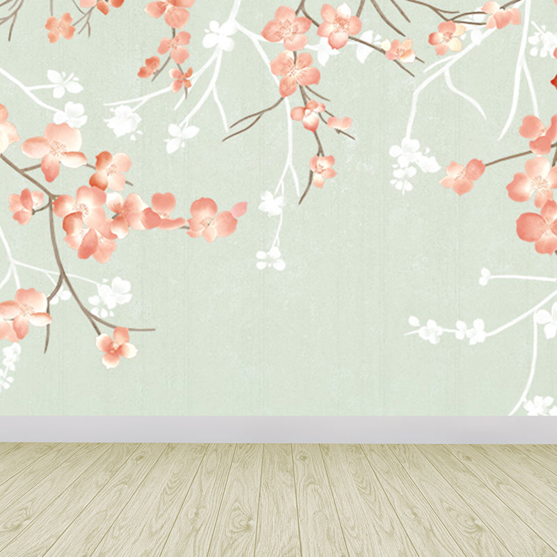 Modern Flower Print Wall Mural Non-Woven Stain Resistant Light Color Wall Art for Kitchen White Clearhalo 'Wall Decor' 'Wall Mural' 1699416