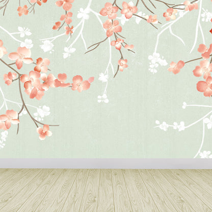 Modern Flower Print Wall Mural Non-Woven Stain Resistant Light Color Wall Art for Kitchen White Clearhalo 'Wall Decor' 'Wall Mural' 1699416