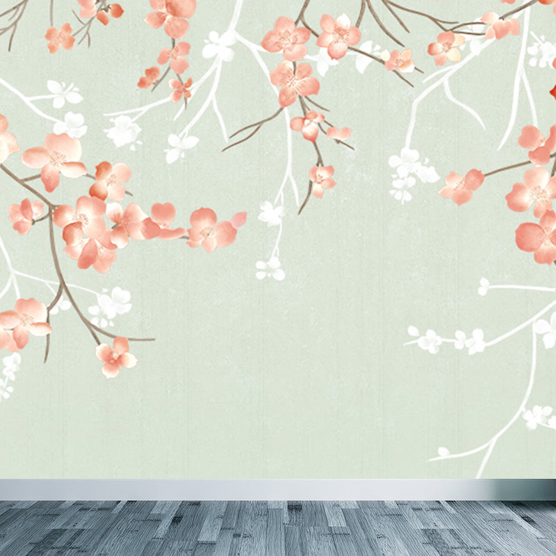 Modern Flower Print Wall Mural Non-Woven Stain Resistant Light Color Wall Art for Kitchen Clearhalo 'Wall Decor' 'Wall Mural' 1699417