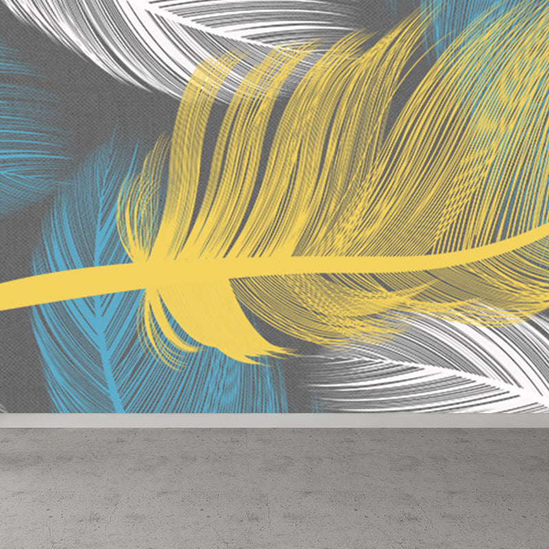 Giant Contemporary Wall Mural in Pastel Color Bird Feather Wall Decor, Custom Printed Yellow Clearhalo 'Wall Decor' 'Wall Mural' 1699426