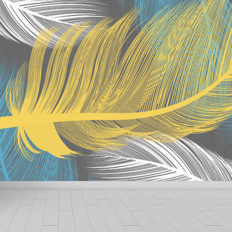 Giant Contemporary Wall Mural in Pastel Color Bird Feather Wall Decor, Custom Printed Clearhalo 'Wall Decor' 'Wall Mural' 1699427