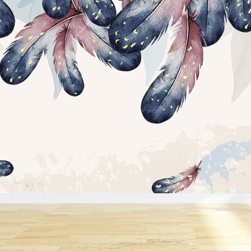 Giant Contemporary Wall Mural in Pastel Color Bird Feather Wall Decor, Custom Printed Clearhalo 'Wall Decor' 'Wall Mural' 1699442