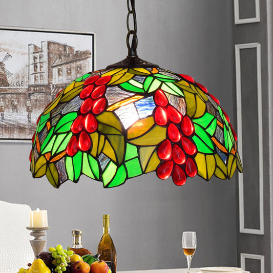 1 Head Leaf/Grape/Flower Down Lighting Tiffany-Style Black Stained Art Glass Pendant Light Fixture Black Grape Clearhalo 'Ceiling Lights' 'Industrial' 'Middle Century Pendants' 'Pendant Lights' 'Pendants' 'Tiffany close to ceiling' 'Tiffany Pendants' 'Tiffany' Lighting' 169952