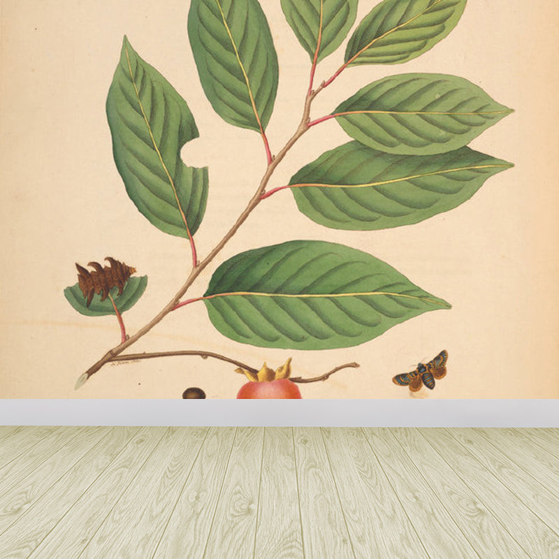 Huge Tree Branch Mural for Bedroom Botanical Wall Decor in Beige, Stain Resistant Beige Design 1 Clearhalo 'Wall Decor' 'Wall Mural' 1699546