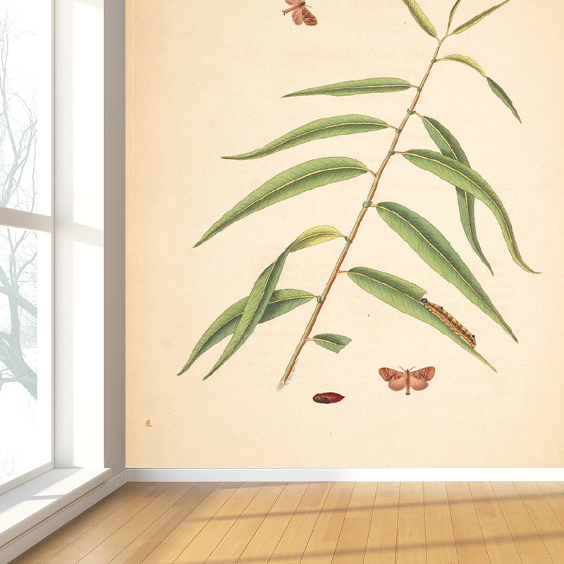 Huge Tree Branch Mural for Bedroom Botanical Wall Decor in Beige, Stain Resistant Clearhalo 'Wall Decor' 'Wall Mural' 1699552