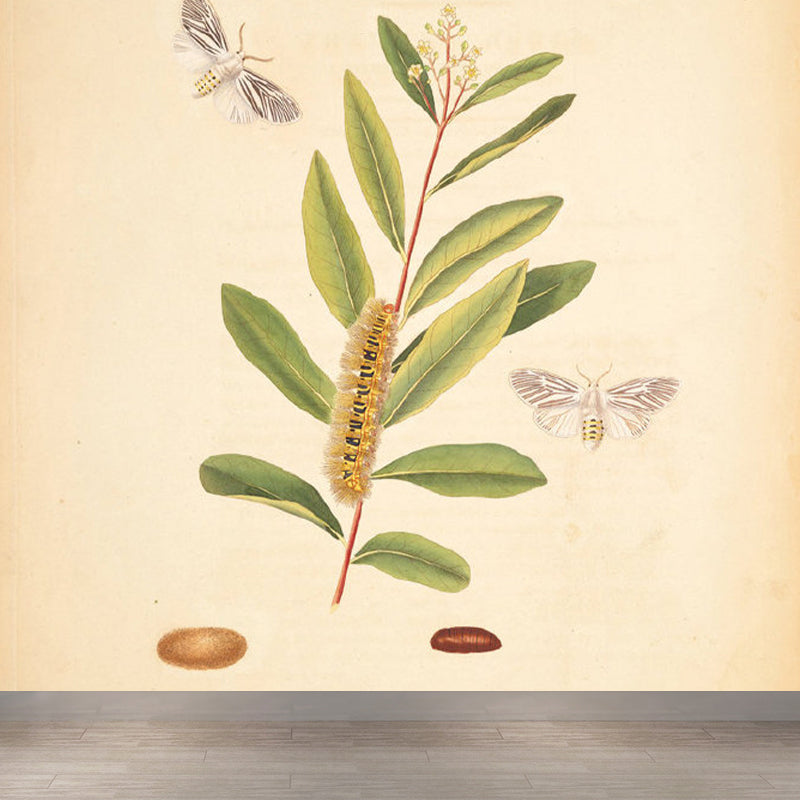 Huge Tree Branch Mural for Bedroom Botanical Wall Decor in Beige, Stain Resistant Beige Design 3 Clearhalo 'Wall Decor' 'Wall Mural' 1699556