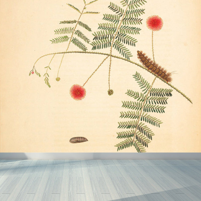 Huge Tree Branch Mural for Bedroom Botanical Wall Decor in Beige, Stain Resistant Clearhalo 'Wall Decor' 'Wall Mural' 1699562