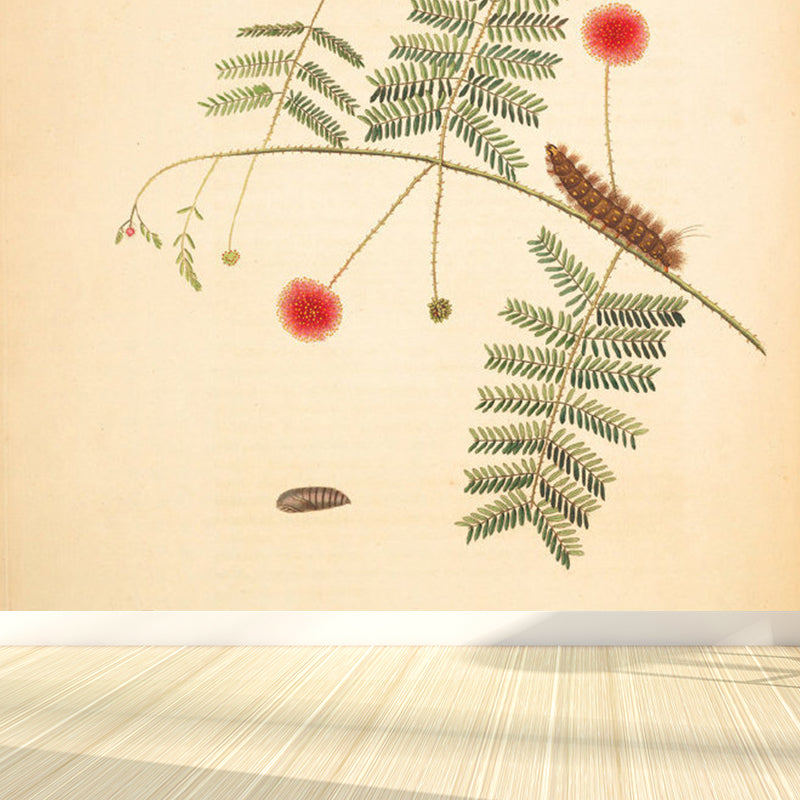 Huge Tree Branch Mural for Bedroom Botanical Wall Decor in Beige, Stain Resistant Clearhalo 'Wall Decor' 'Wall Mural' 1699563