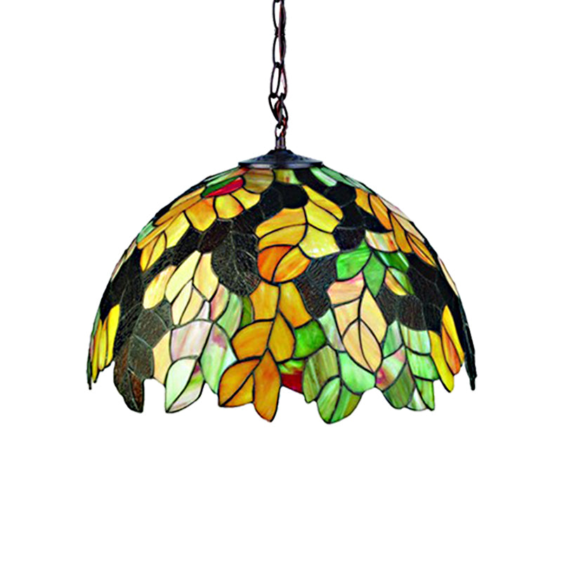 1 Head Leaf/Grape/Flower Down Lighting Tiffany-Style Black Stained Art Glass Pendant Light Fixture Clearhalo 'Ceiling Lights' 'Industrial' 'Middle Century Pendants' 'Pendant Lights' 'Pendants' 'Tiffany close to ceiling' 'Tiffany Pendants' 'Tiffany' Lighting' 169957
